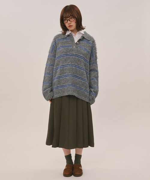 striped pattern button knit / ストライプパターンボタンニット