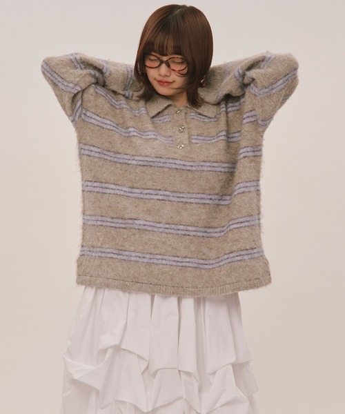 striped pattern button knit / ストライプパターンボタンニット