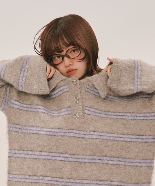 Stone  ストライプニットセーター ニット セーター ストライプ柄ハイネックセーター レディース