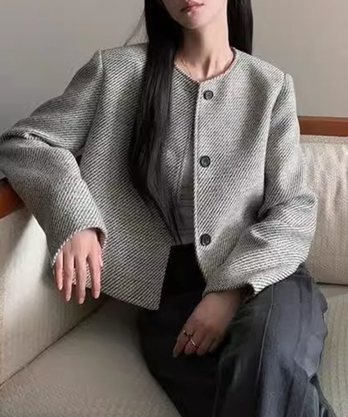 RINGS　ツイードノーカラージャケット　ASCLO 　2plan ALUDE RINGS ツイードノーカラージャケット ASCLO 2plan ALUDE 【ALUDE