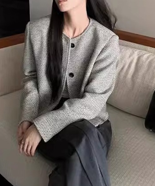 JOURNAL STANDARD 22AW ノーカラージャケット　ツイード JOURNAL STANDARD 22AW ノーカラージャケット ツイード