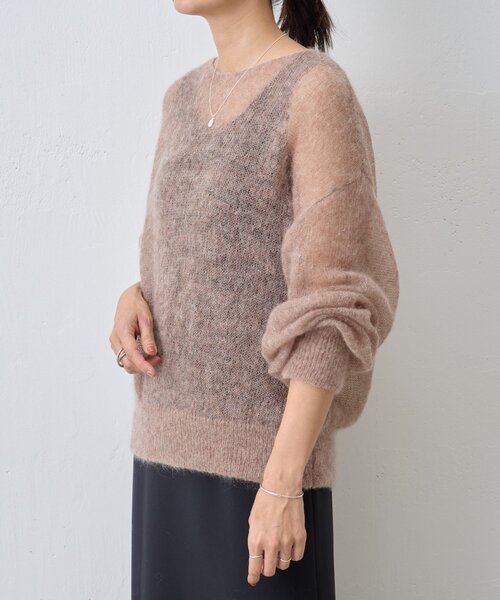 BEARDSLEY(ビアズリー)の「シアーモヘア袖パフプルオーバー(ニット/セーター・レディース・チャコールグレー/ベージュ・FREE)」の4枚目の写真