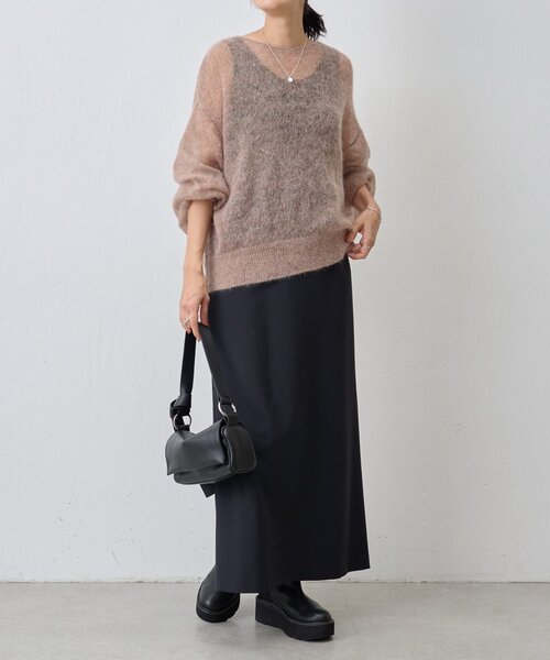 BEARDSLEY(ビアズリー)の「シアーモヘア袖パフプルオーバー(ニット/セーター・レディース・チャコールグレー/ベージュ・FREE)」の7枚目の写真