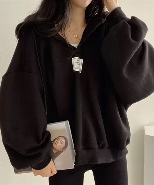 SPIGA（スピーガ）の「ﾄﾞﾛｯﾌﾟｼｮﾙﾀﾞｰｷｰﾈｯｸｽｳｪｯﾄﾌｰﾃﾞｨ（スウェット・レディース・レッド/ブラック/オフホワイト/グレー・SMALL/MEDIUM/LARGE/X-LARGE）」の2枚目の写真