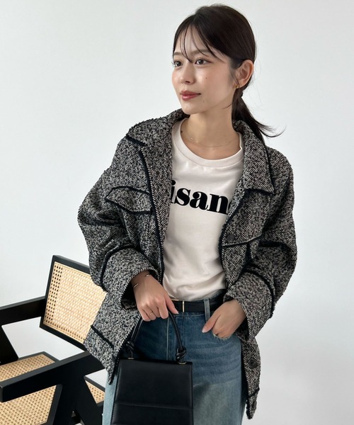 Futier land(フューティアランド)の「ツイードフリンジミドルCPOJK(ブルゾン・レディース・グレイッシュベージュ/ブラック/ブラウン・FREE)」の8枚目の写真