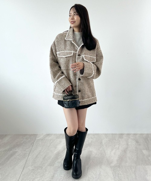 Futier land(フューティアランド)の「ツイードフリンジミドルCPOJK(ブルゾン・レディース・グレイッシュベージュ/ブラック/ブラウン・FREE)」の16枚目の写真