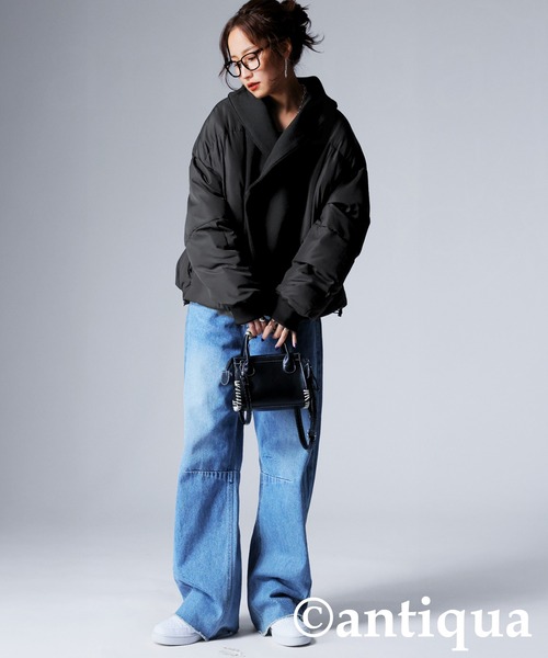 antiqua(アンティカ)の「異素材リブ切替中綿ジャケット(その他アウター・レディース・ブラック・ONESIZE)」の2枚目の写真
