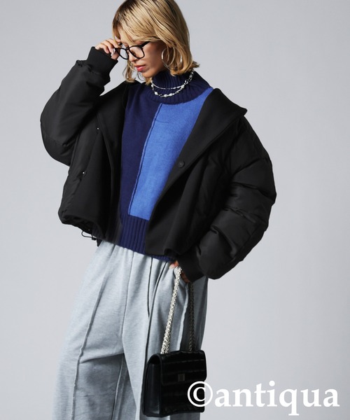 異素材リブ切替中綿ジャケット（その他アウター）｜antiqua