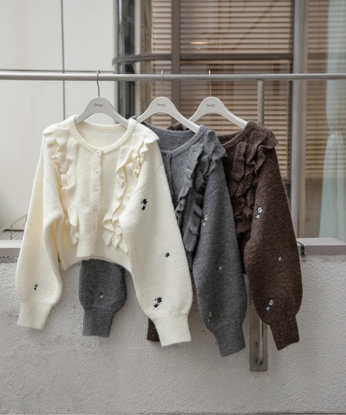 lawgy（ラウジー）の「floral pattern embroidery knit / フローラルパターンエンブロイダリーニット（ニット/セーター・レディース・ホワイト/ブラウン/グレー・FREE）」の19枚目の写真