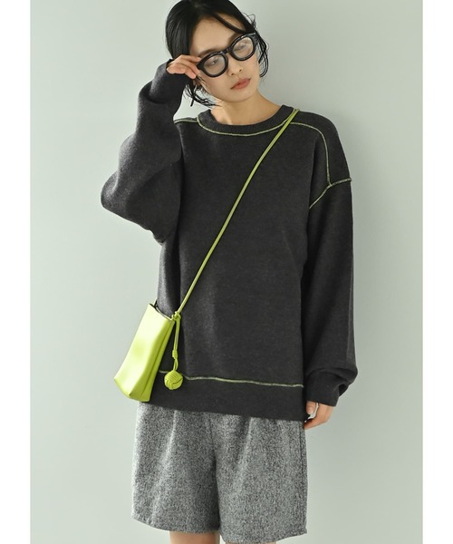 STYLE DELI(スタイルデリ)の「【BLK001】配色ニットチュニック(ニット/セーター・レディース・チャコール/ブラウン・FREE)」の1枚目の写真