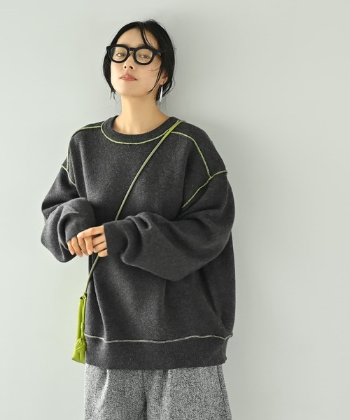 STYLE DELI(スタイルデリ)の「【BLK001】配色ニットチュニック(ニット/セーター・レディース・チャコール/ブラウン・FREE)」の3枚目の写真
