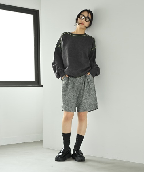 STYLE DELI(スタイルデリ)の「【BLK001】配色ニットチュニック(ニット/セーター・レディース・チャコール/ブラウン・FREE)」の6枚目の写真