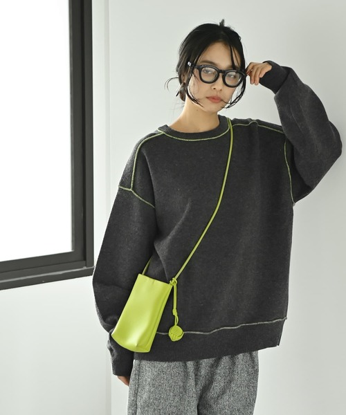 STYLE DELI(スタイルデリ)の「【BLK001】配色ニットチュニック(ニット/セーター・レディース・チャコール/ブラウン・FREE)」の7枚目の写真