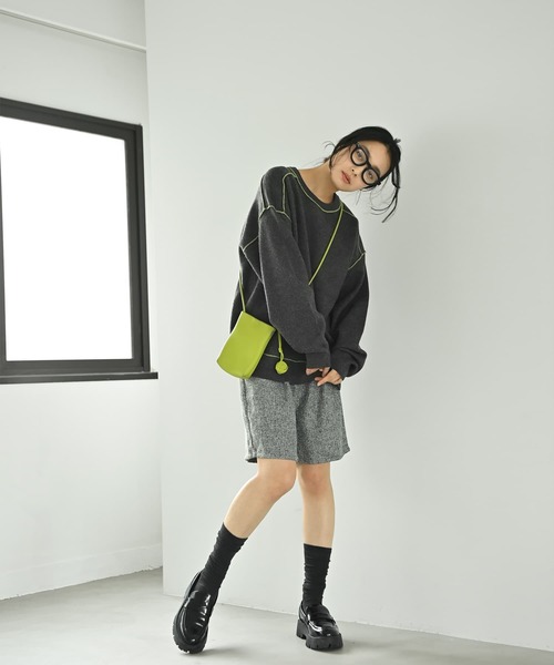 STYLE DELI(スタイルデリ)の「【BLK001】配色ニットチュニック(ニット/セーター・レディース・チャコール/ブラウン・FREE)」の9枚目の写真