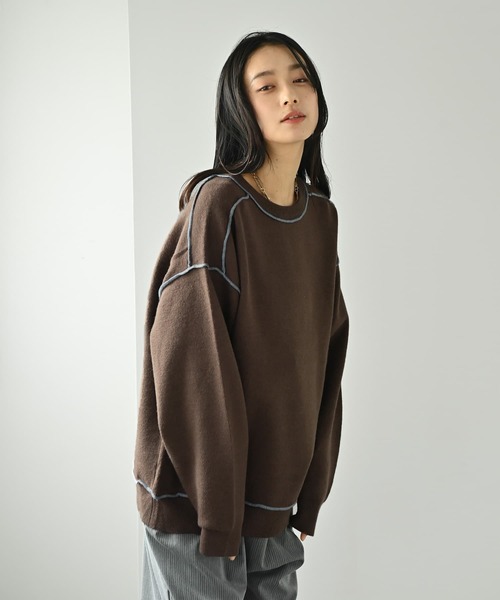 STYLE DELI(スタイルデリ)の「【BLK001】配色ニットチュニック(ニット/セーター・レディース・チャコール/ブラウン・FREE)」の10枚目の写真