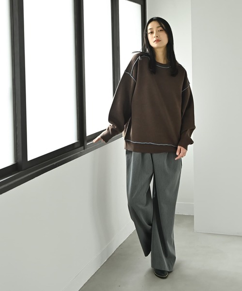 STYLE DELI(スタイルデリ)の「【BLK001】配色ニットチュニック(ニット/セーター・レディース・チャコール/ブラウン・FREE)」の11枚目の写真