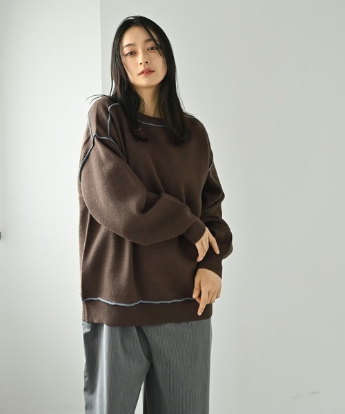 STYLE DELI(スタイルデリ)の「【BLK001】配色ニットチュニック(ニット/セーター・レディース・チャコール/ブラウン・FREE)」の13枚目の写真