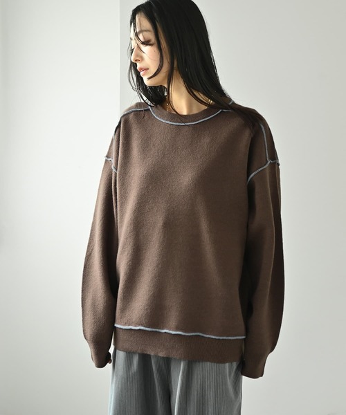 STYLE DELI(スタイルデリ)の「【BLK001】配色ニットチュニック(ニット/セーター・レディース・チャコール/ブラウン・FREE)」の14枚目の写真