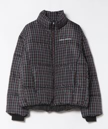 ダウンジャケット/コート（ブラック/黒色系・チェック柄）ファッション