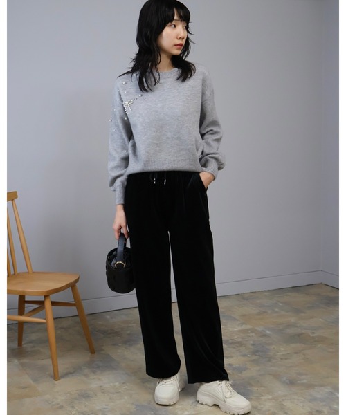 Doumoi（ドゥモエ）の「パール＆ビジュー付き　ニット プルオーバー（ニット/セーター・レディース・ホワイト/ブラック/グレー/ブルー/グリーン・FREE）」の18枚目の写真
