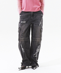 DENIM POCKET STRING PANTS DARK GRAY