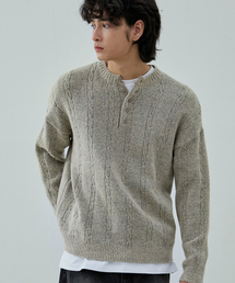 Soft Henry Neck Round Long Sleeve Knit [Beige]