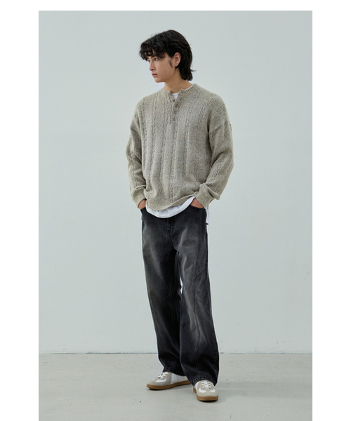 NODU（ノードユー）の「Soft Henry Neck Round Long Sleeve Knit [Beige]（ニット/セーター・メンズ・その他・LARGE/MEDIUM）」の2枚目の写真