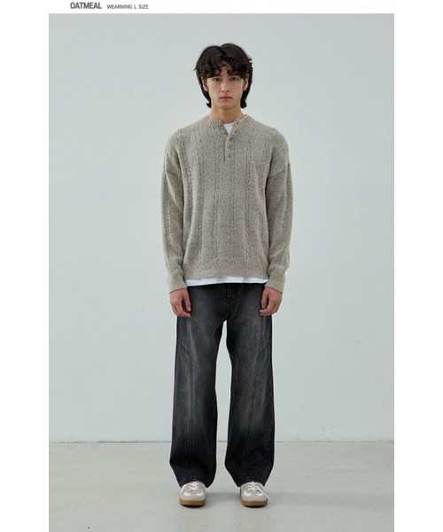 NODU（ノードユー）の「Soft Henry Neck Round Long Sleeve Knit [Beige]（ニット/セーター・メンズ・その他・LARGE/MEDIUM）」の3枚目の写真