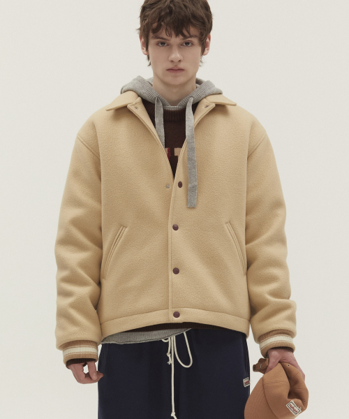VARSITY MINIMAL WOOL JUMPER BEIGE