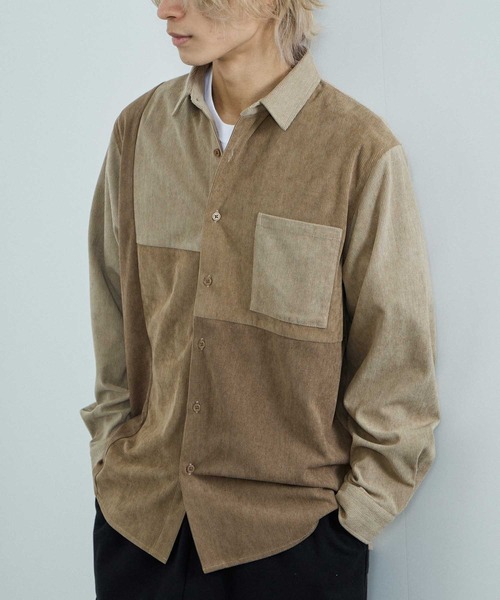 NAVY(ネイビー)の「NAVY コーデユロイ切替えレギュラーシャツ(シャツ/ブラウス・メンズ・アイボリー/チャコールグレー/ベージュ・S/M/L/XL)」の3枚目の写真