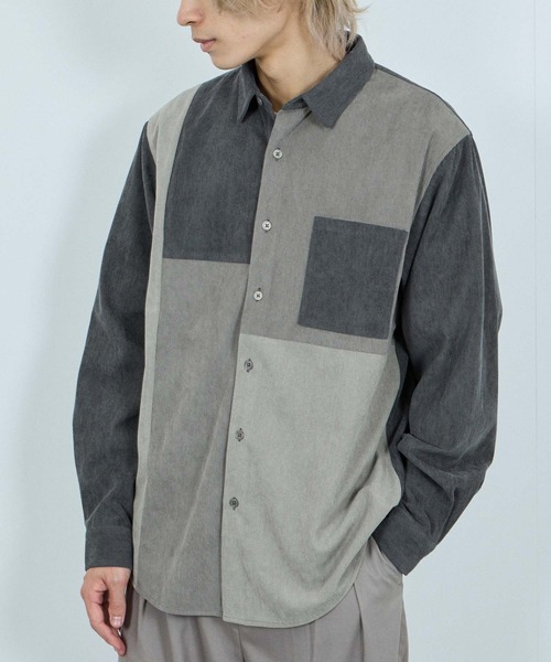 NAVY(ネイビー)の「NAVY コーデユロイ切替えレギュラーシャツ(シャツ/ブラウス・メンズ・アイボリー/チャコールグレー/ベージュ・S/M/L/XL)」の2枚目の写真