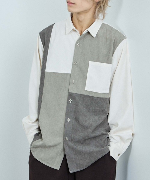 NAVY(ネイビー)の「NAVY コーデユロイ切替えレギュラーシャツ(シャツ/ブラウス・メンズ・アイボリー/チャコールグレー/ベージュ・S/M/L/XL)」の1枚目の写真