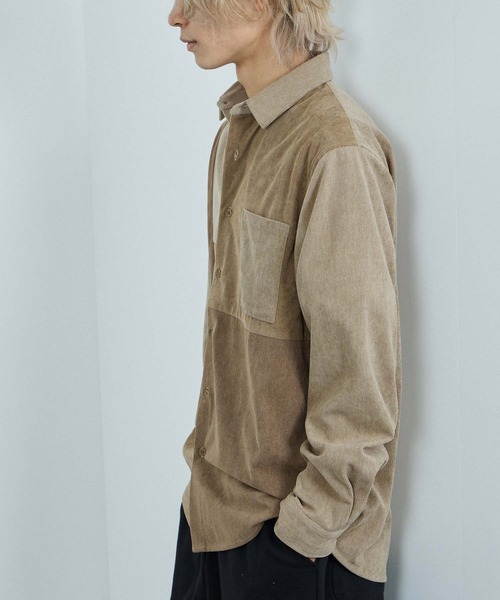 NAVY(ネイビー)の「NAVY コーデユロイ切替えレギュラーシャツ(シャツ/ブラウス・メンズ・アイボリー/チャコールグレー/ベージュ・S/M/L/XL)」の4枚目の写真