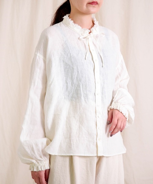 Brocante（ブロカント）の「[Brocante / ブロカント] リネンキャンバス リンネルヴロンシャツ（シャツ/ブラウス・レディース・グレイッシュベージュ/ブラック/ホワイト・2）」の13枚目の写真