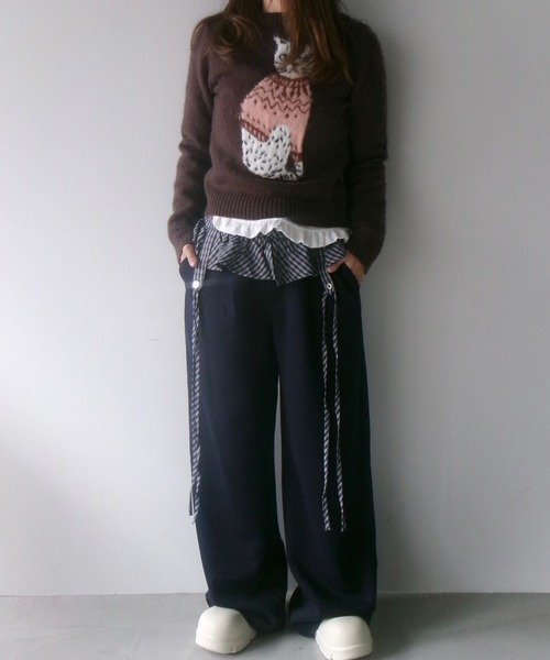 SANSeLF(サンセルフ)の「【SANSeLF】 ウエストフリル付きワイドスウェットパンツ saw25a061(その他パンツ・レディース・ネイビー/ブラック/グレー・FREE)」の4枚目の写真
