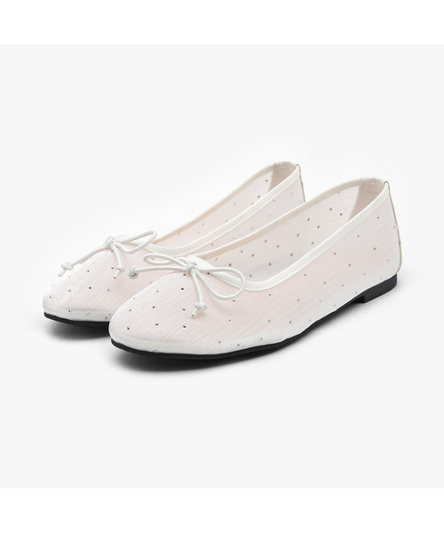 SAPPUN(サプン)の「Dorothy キュービック メッシュ リボン フラットシューズ (1cm)(バレエシューズ・レディース・ブラック/グレー/ベージュ/ホワイト・22.5cm/23cm/23.5cm/24cm/24.5cm/25cm/25.5cm)」の2枚目の写真