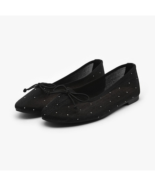 SAPPUN(サプン)の「Dorothy キュービック メッシュ リボン フラットシューズ (1cm)(バレエシューズ・レディース・ブラック/グレー/ベージュ/ホワイト・22.5cm/23cm/23.5cm/24cm/24.5cm/25cm/25.5cm)」の3枚目の写真