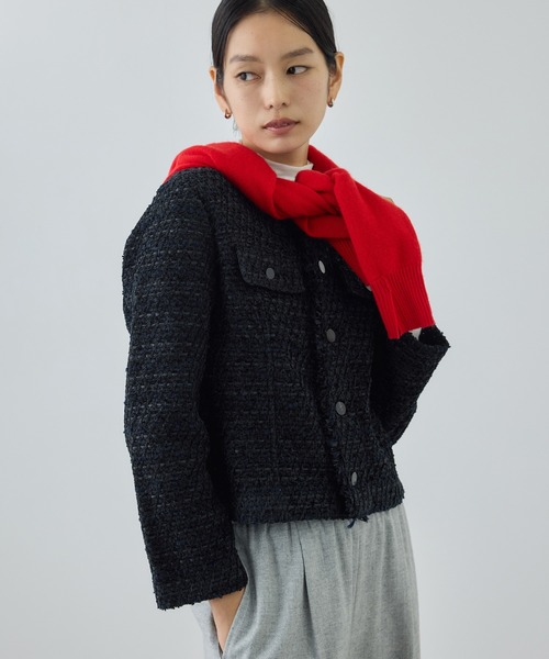 COOHEM(コーヘン)】BASIC TWEED VELVET JACKET（ノーカラージャケット