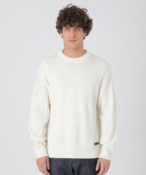 BLACK LABEL CRESTBRIDGE(ブラックレーベル・クレストブリッジ)の「カシミヤミックスアランニット(ニット/セーター・メンズ・オフホワイト/ブラック/ライトグレー/レッド/ネイビー/グリーン系その他3・M/L)」の1枚目の写真