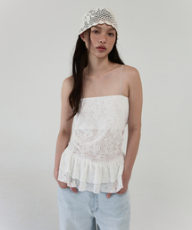 AOPT（アオプト）の「FLORAL LACE RUFFLE TOP - WHITE（Tシャツ/カットソー）」