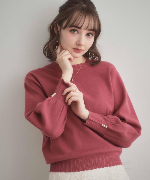 couture brooch（クチュールブローチ）の「【洗える/スカラデザイン】パフスリーブ ニット（ニット/セーター・レディース・ブルー系その他/ピンク系/ブラック/オフホワイト・42/38/36）」の4枚目の写真