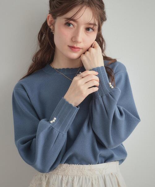 couture brooch（クチュールブローチ）の「【洗える/スカラデザイン】パフスリーブ ニット（ニット/セーター・レディース・ブルー系その他/ピンク系/ブラック/オフホワイト・42/38/36）」の3枚目の写真