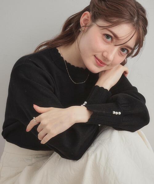 couture brooch（クチュールブローチ）の「【洗える/スカラデザイン】パフスリーブ ニット（ニット/セーター・レディース・ブルー系その他/ピンク系/ブラック/オフホワイト・42/38/36）」の2枚目の写真
