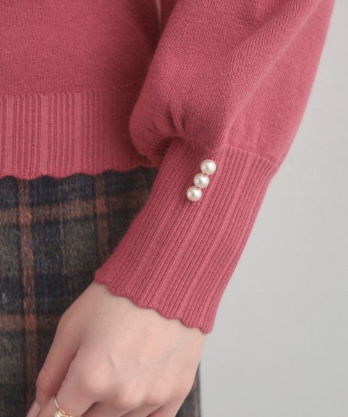 couture brooch（クチュールブローチ）の「【洗える/スカラデザイン】パフスリーブ ニット（ニット/セーター・レディース・ブルー系その他/ピンク系/ブラック/オフホワイト・42/38/36）」の12枚目の写真