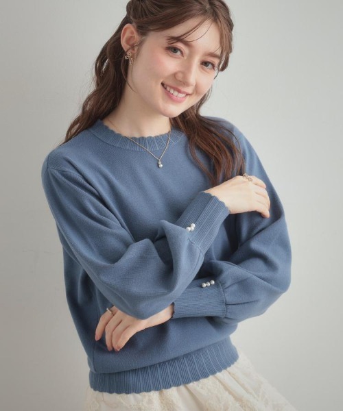 couture brooch（クチュールブローチ）の「【洗える/スカラデザイン】パフスリーブ ニット（ニット/セーター・レディース・ブルー系その他/ピンク系/ブラック/オフホワイト・42/38/36）」の15枚目の写真