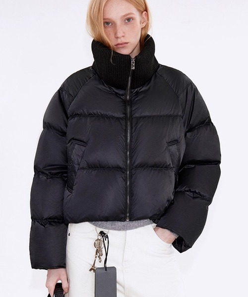 美品✨45R リブニット ダウンジャケット ナイロン ブルゾン ネイビー 2 インディゴナイロンサテン リサイクルダウン ジャケット | BLUE BLUE