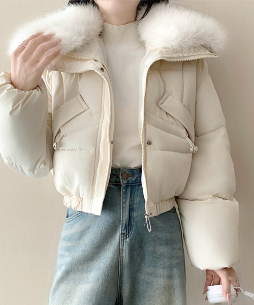 セール】フェイクファー付きショートジャケット（ダウンジャケット