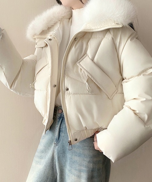 セール】フェイクファー付きショートジャケット（ダウンジャケット