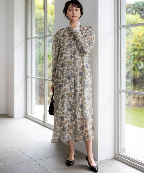 23区 L(ニジュウサンクオオキイサイズ)の「Ericaキャラコ ペイズリープリント シャツワンピース(ワンピース・レディース・スカイブルー系5/アイボリー系5・48/46/44)」の3枚目の写真