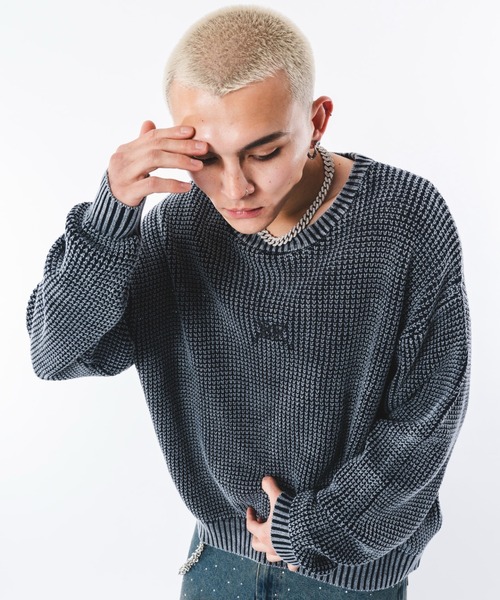 SHORT ROUND（ショートラウンド）の「SHORT ROUND/コンパクトフィットワッフルニットプルオーバー（ニット/セーター・メンズ・ブラック系その他/ネイビー・LARGE/MEDIUM）」の22枚目の写真